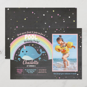 Invitación Fiesta de la piscina de fotos de Narwhale Flota de