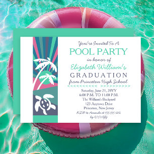 Invitación Fiesta de la piscina de graduación Retro Beach Sun