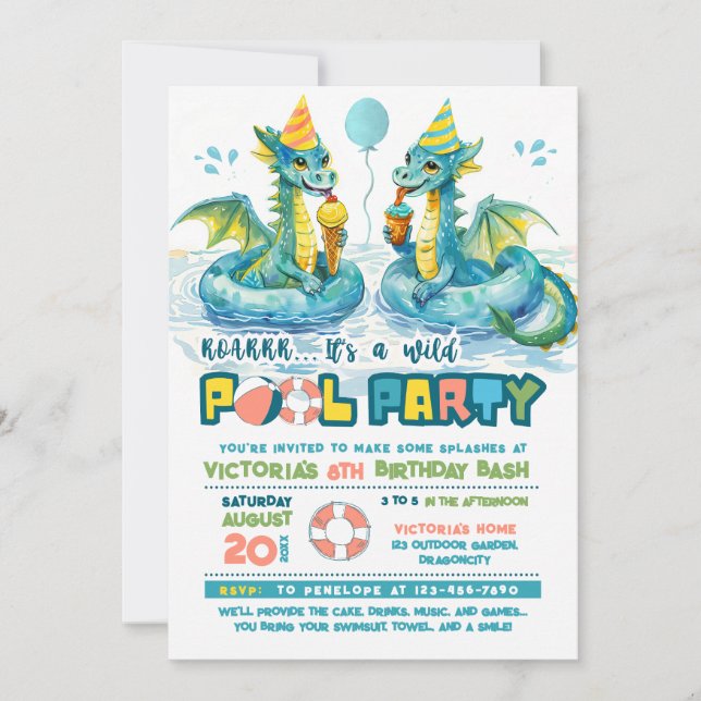 Invitación Fiesta de la piscina de helados Dragon Ice Cream I (Anverso)