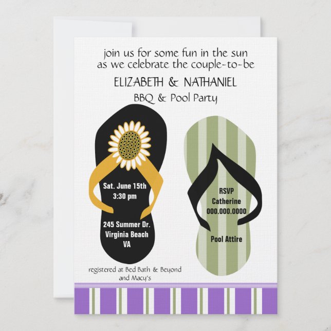 Invitación Fiesta De La Piscina De La Ducha De La Boda (Anverso)