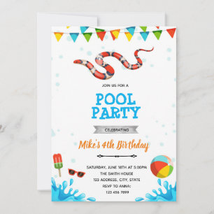 Invitación Fiesta de la piscina de la playa de serpientes