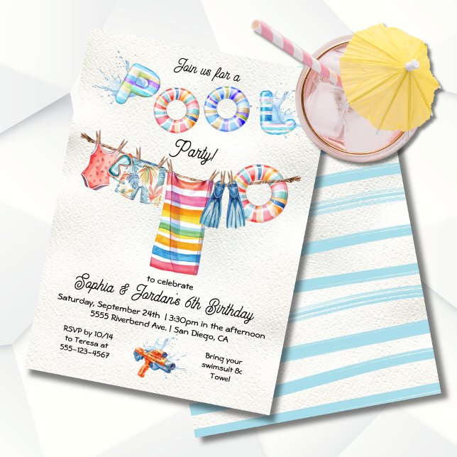 Invitación Fiesta de la piscina de línea de ropa Cumpleaños (Subido por el creador)