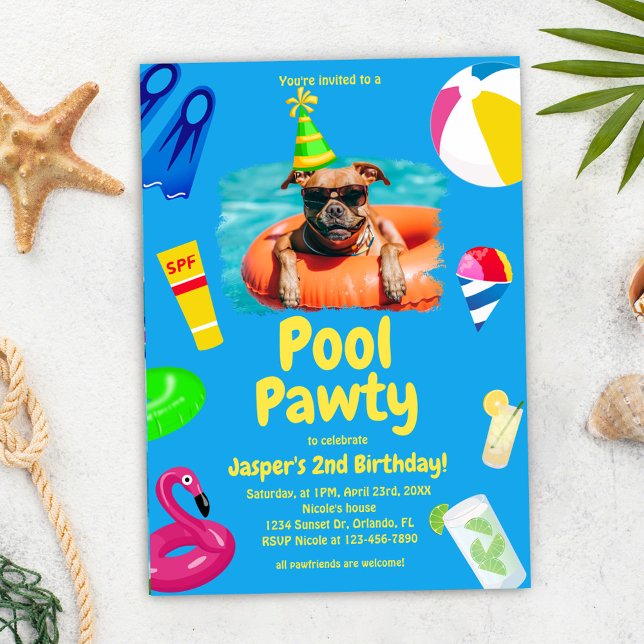 Invitación Fiesta de la piscina de natalidad de perro de pato (Puppy Pawty Dog Birthday Pool Party Invitation)