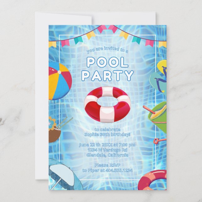 Invitación Fiesta de la Piscina de Palm Springs (Anverso)