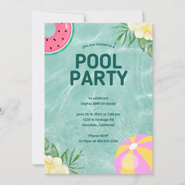 Invitación Fiesta de la Piscina de Palm Springs (Anverso)