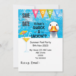 Invitación Fiesta de la piscina de pato con bebida en la pisc