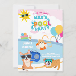 Invitación Fiesta de la piscina de perro, perrito de fiesta d