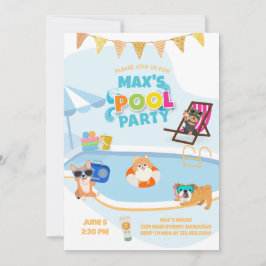 Invitación Fiesta de la piscina de perros, Naranja azul de cu