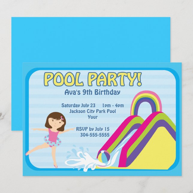 Invitación Fiesta de la piscina de Personalizables Cumpleaños (Anverso / Reverso)