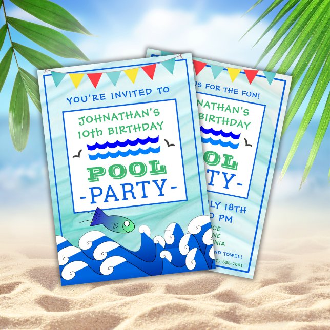 Invitación Fiesta de la Piscina de Pescado Natante del Niño (Subido por el creador)