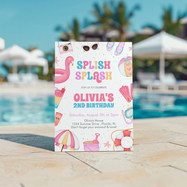 Invitación Fiesta de la piscina de salpicaduras tropicales Cu (Subido por el creador)