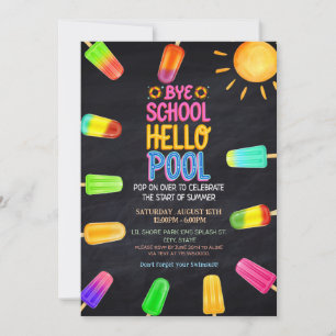 Invitación Fiesta de la piscina de saludo de la escuela de ad