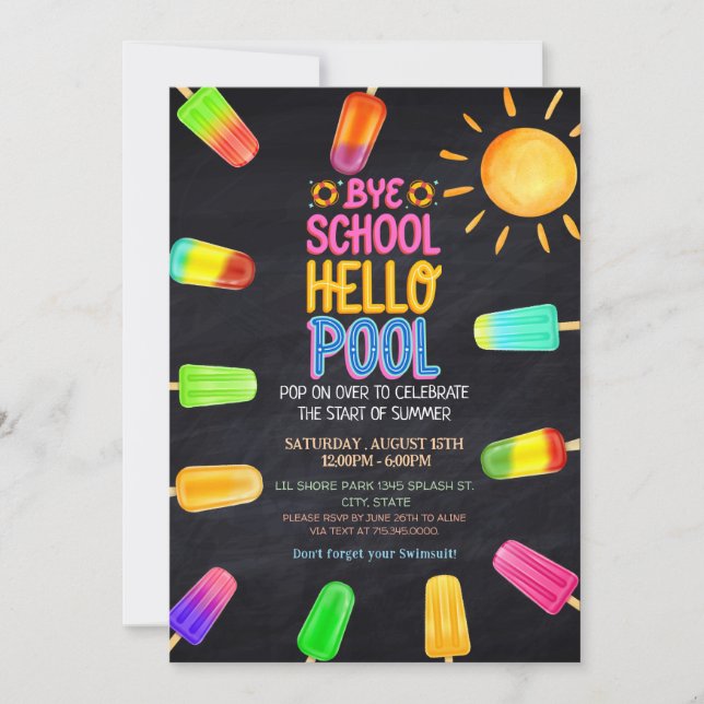 Invitación Fiesta de la piscina de saludo de la escuela de ad (Anverso)