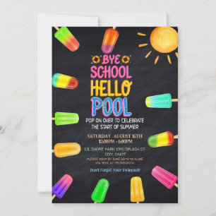 Invitación Fiesta de la piscina de saludo de la escuela de ad