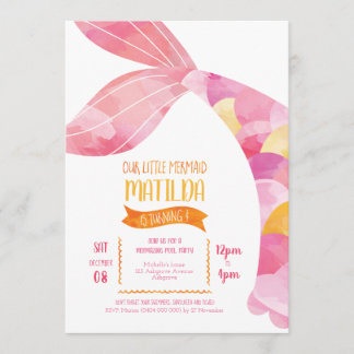 Invitación Fiesta de la piscina de sirvientas naranja y rosa