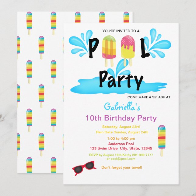 Invitación Fiesta de la piscina de sol de verano de Guay Cump (Anverso / Reverso)