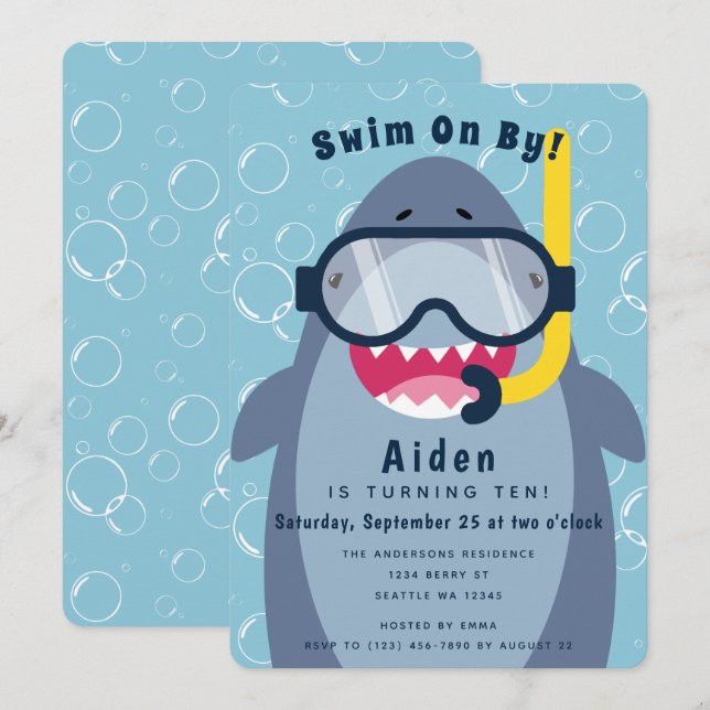 Invitación Fiesta de la piscina de tiburones bandidos (Anverso / Reverso)