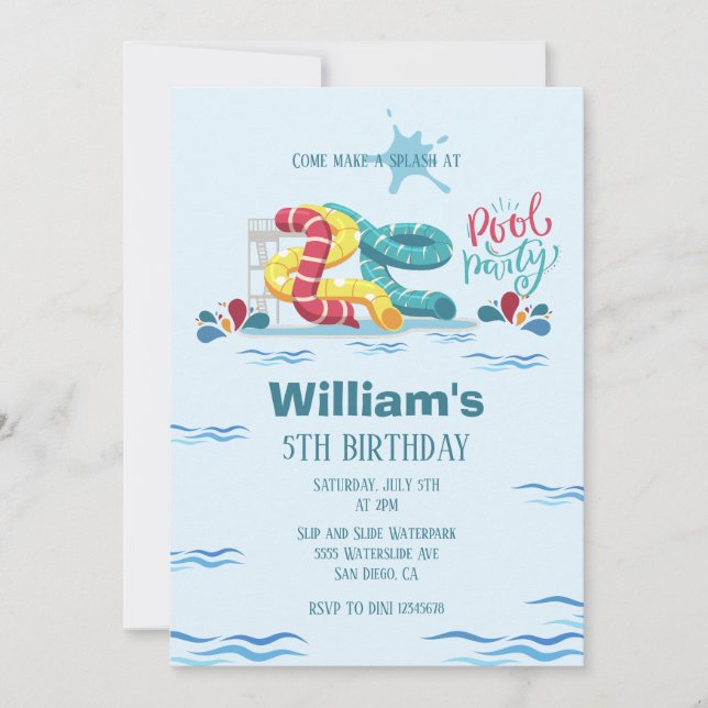 Invitación Fiesta de la piscina de tobogán acuático de Waterp (Anverso)