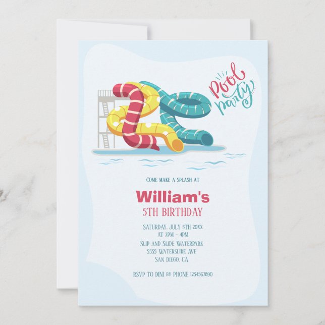 Invitación Fiesta de la piscina de tobogán acuático de Waterp (Anverso)