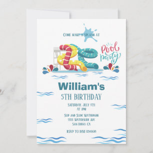 Invitación Fiesta de la piscina de tobogán acuático de Waterp