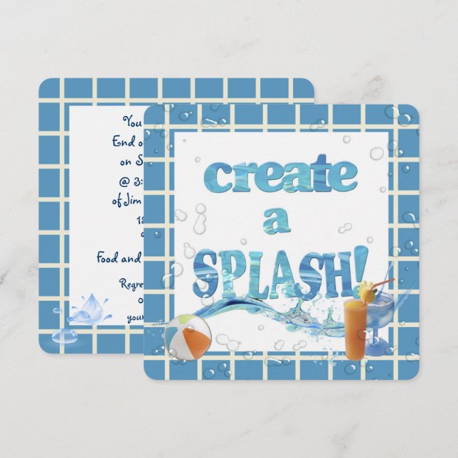 Invitación Fiesta de la piscina de verano (Anverso / Reverso)