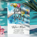 Invitación Fiesta de la piscina de verano acuarela dulce 16 c<br><div class="desc">Sumérjase en la celebración con nuestro Fiesta de la piscina de verano acuarela dulce 16 cumpleaños Invitación! Perfecto para un espléndido y elegante cumpleaños, esta invitación cuenta con vibrante arte acuático con una animada escena de billar y globos coloridos flotando por encima. La tipografía moderna y nítida expone claramente todos...</div>