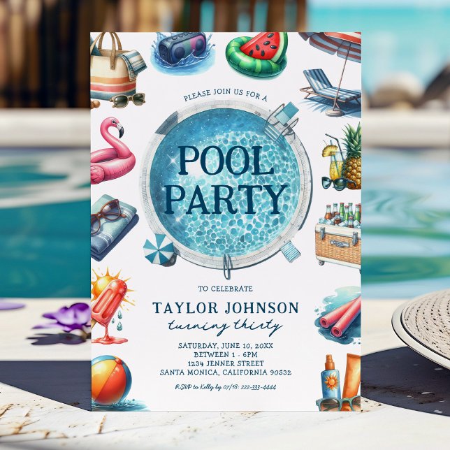Invitación Fiesta de la piscina de verano Adulto Cumpleaños (Subido por el creador)