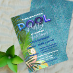 Invitación Fiesta de la piscina de verano azul 16ª celebració<br><div class="desc">Prepárate para estar cautivado por esta invitación contemporánea y personalizada que crea perfectamente el ambiente para tu próxima fiesta de 16 años. Una vibrante plaza de piscina naranja, un exuberante follaje tropical y una animada bola de natación se combinan para crear una atractiva piscina azul que sirve de punto de...</div>