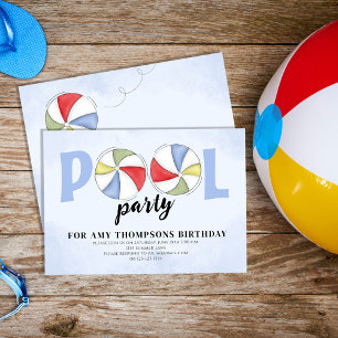 Invitación Fiesta de la piscina de verano Balls de la playa d
