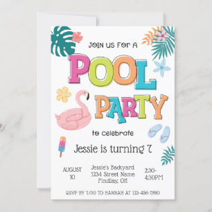 Invitación Fiesta de la piscina de verano cumpleaños cualquie