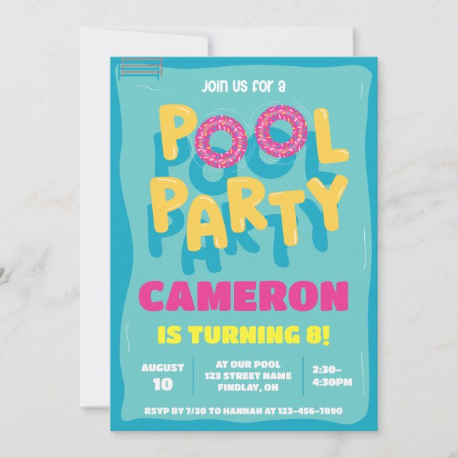 Invitación Fiesta de la piscina de verano cumpleaños cualquie (Anverso)