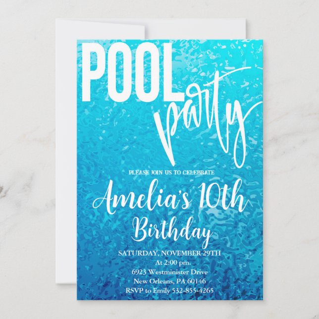 Invitación Fiesta de la piscina de verano Cumpleaños, Fiesta  (Anverso)