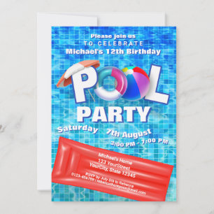Invitación Fiesta de la piscina de verano de Guay Diversión a