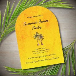Invitación Fiesta de la piscina de verano de oro de palmeras