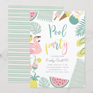 Invitación Fiesta de la piscina de verano moderno guión dulce