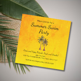 Invitación Fiesta de la piscina de verano Palm Trees Gold