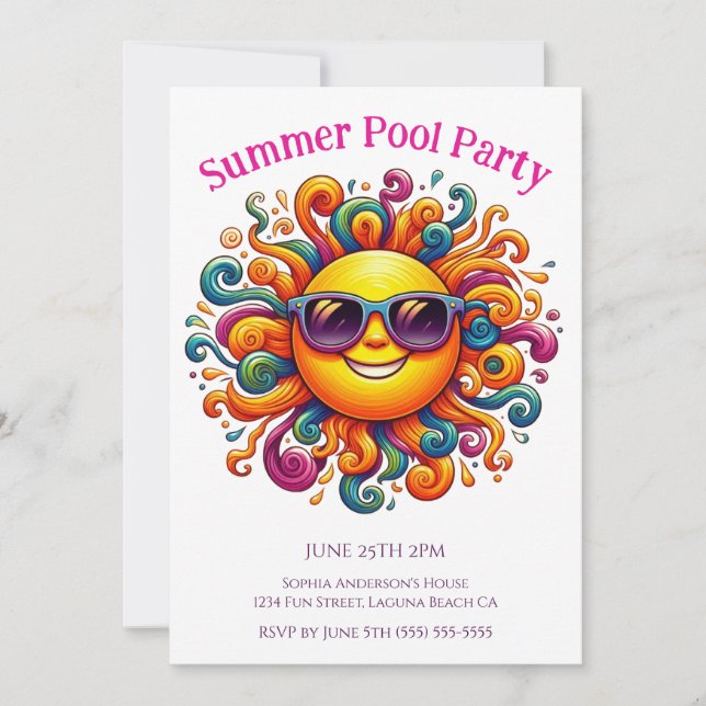 Invitación Fiesta de la piscina de verano - Sonrisas soleadas (Anverso)