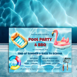 Invitación Fiesta de la piscina de verano y barbacoa