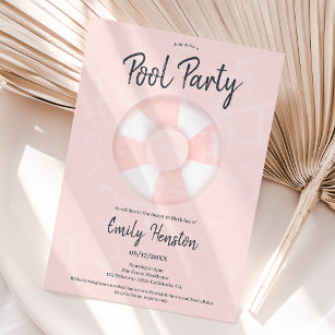 Invitación Fiesta de la piscina del flotador rosa tropical Sw
