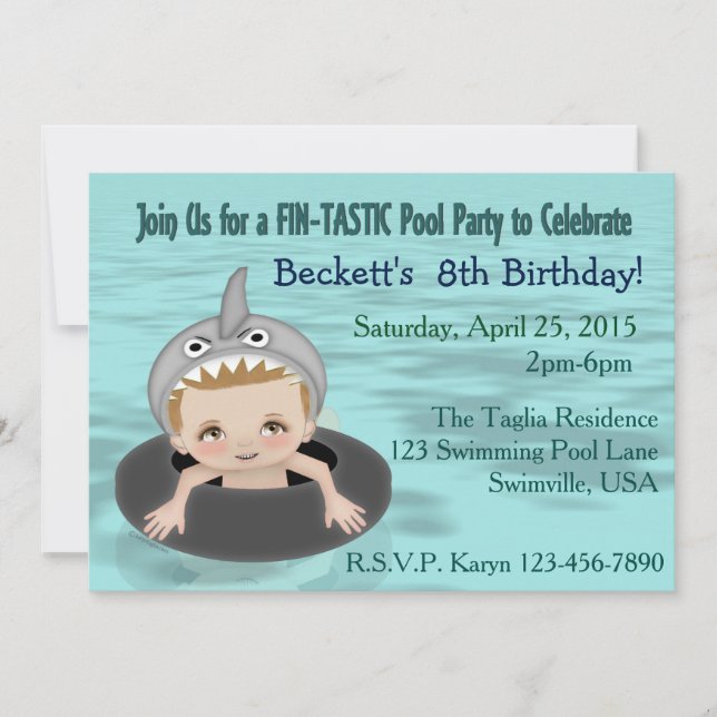 Invitación Fiesta de la piscina del niño (Anverso)