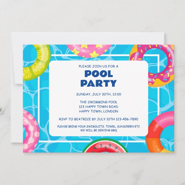 Invitación FIESTA DE LA PISCINA DEL personalizable (Anverso)