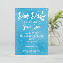 Invitación Fiesta de la piscina dulce 16 Blue Minimalista Bda
