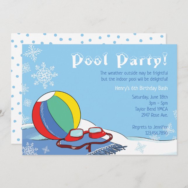 Invitación Fiesta de la piscina en invierno niños en natación (Anverso / Reverso)