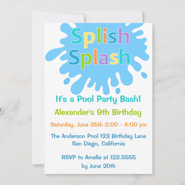 Invitación Fiesta de la piscina espumosa niño cumpleaños invi (Anverso)