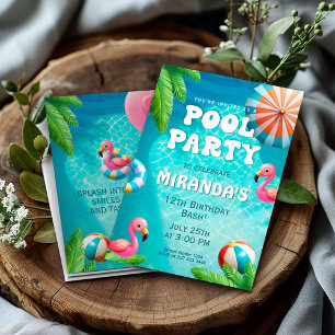 Invitación Fiesta de la piscina, Flamingo Paradise Cumpleaños