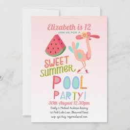 Invitación Fiesta de la PISCINA Flamingo Tropical Agua Rosa C