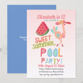 Invitación Fiesta de la PISCINA Flamingo Tropical Agua Rosa C