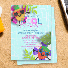 Invitación Fiesta de la piscina flotante de piña y fresa