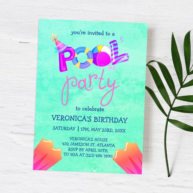Invitación Fiesta de la piscina Guay Aniversario del natación (Subido por el creador)