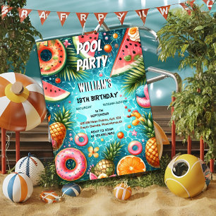 Invitación fiesta de la piscina Guay azul de agua de niño 13 